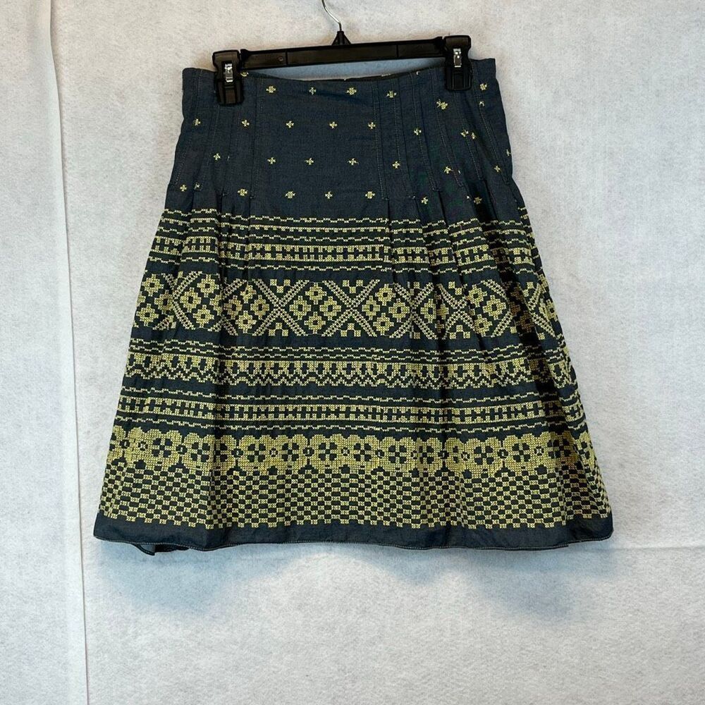 NWT M.S.S.P. Skirt Size 4 Blue Yellow Arianna‎ Boho Cross Stitch Embroidered
